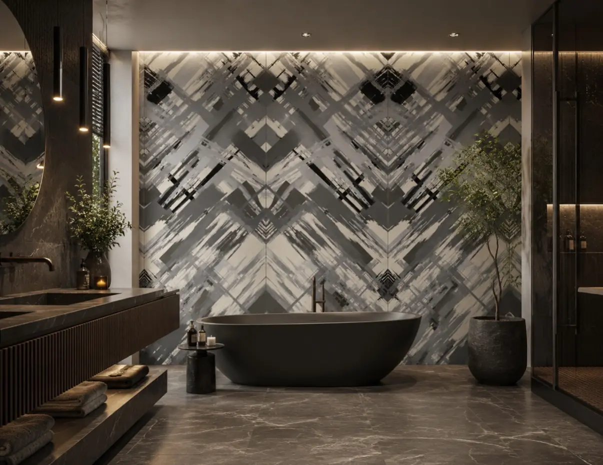 Ambiente Sala de banho contemporânea com a placa Pelle Milano Graphite