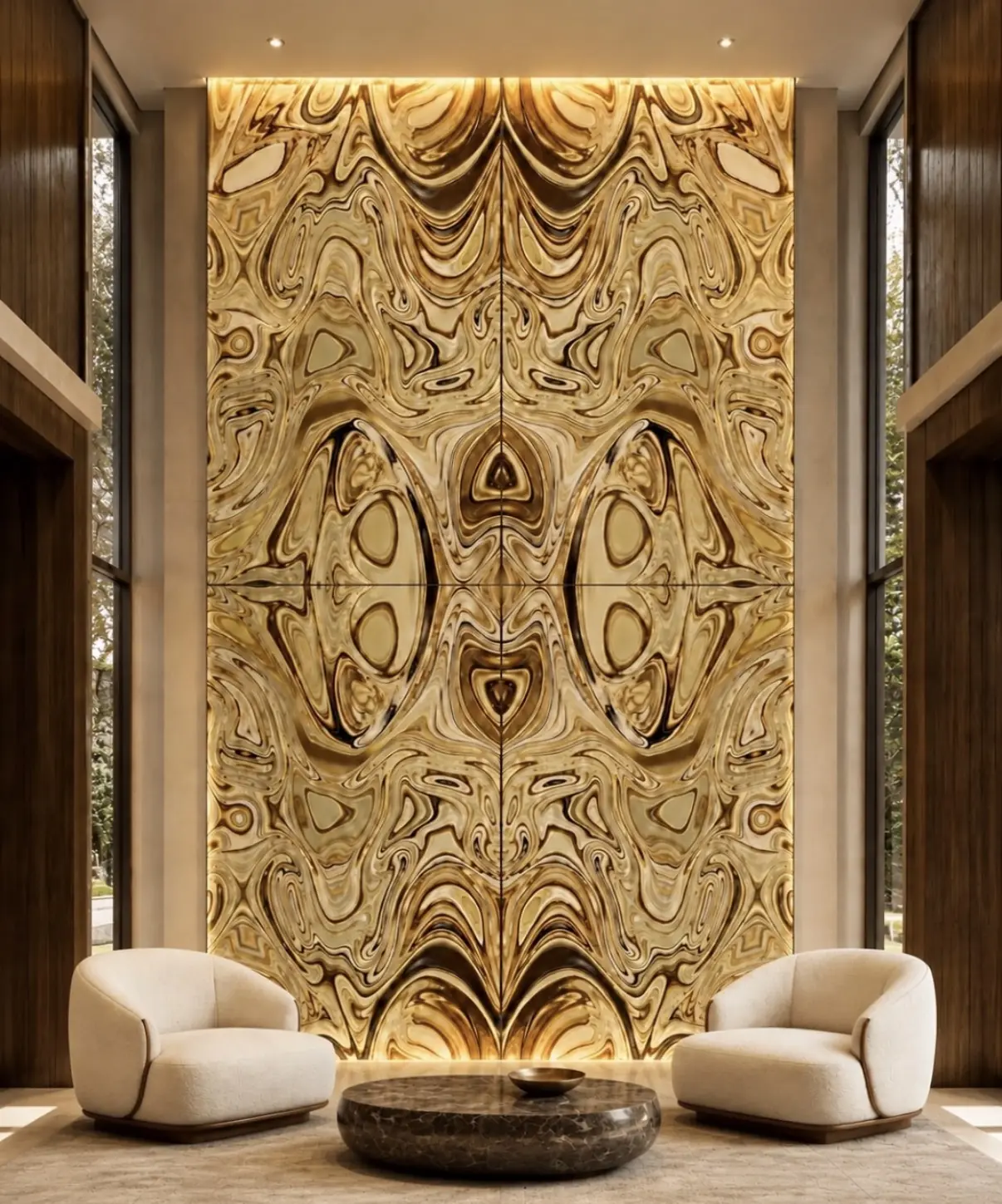 Palazzo D’oro: Painel retroiluminado · Four-way bookmatch